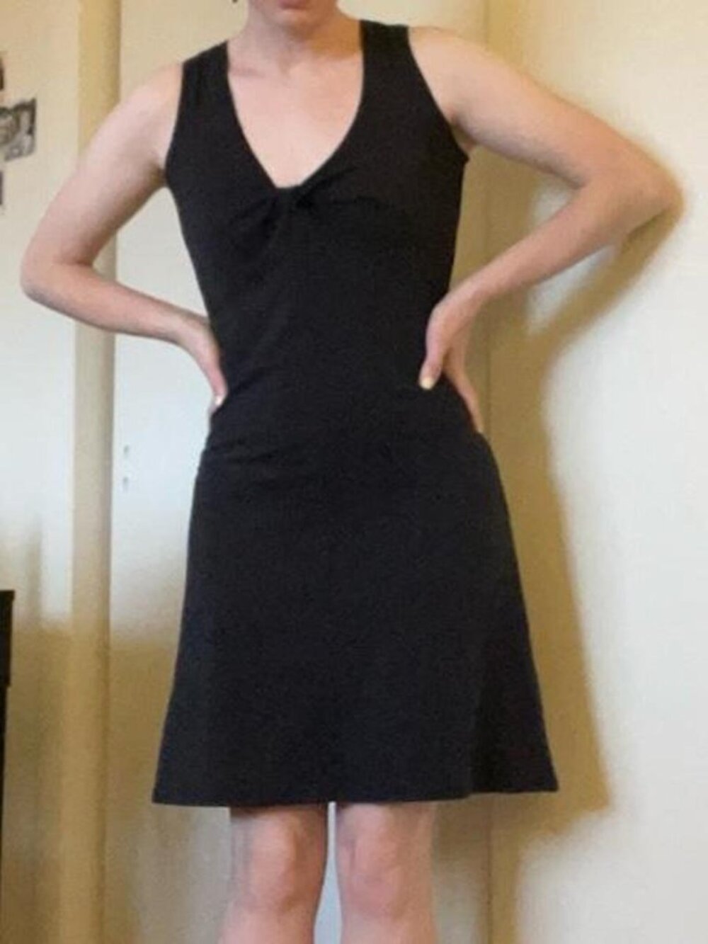asymmetrical v neck black mini dress